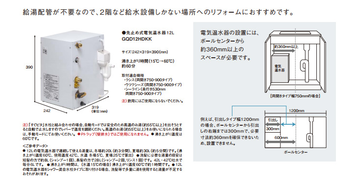 パナソニック 先止め式電気温水器 12L GQD12HDKK Panasonic 木材・建築