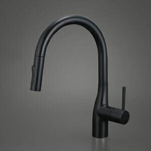 KM6061ECC5HS KVK 流し台用 シングルシャワー付混合栓 撥水膜コーティング 一般地仕様 グロスブラック 送料無料 KVK（ケーブイケー） KM6061ECHS シングルシャワー付混合栓（ｅレバー