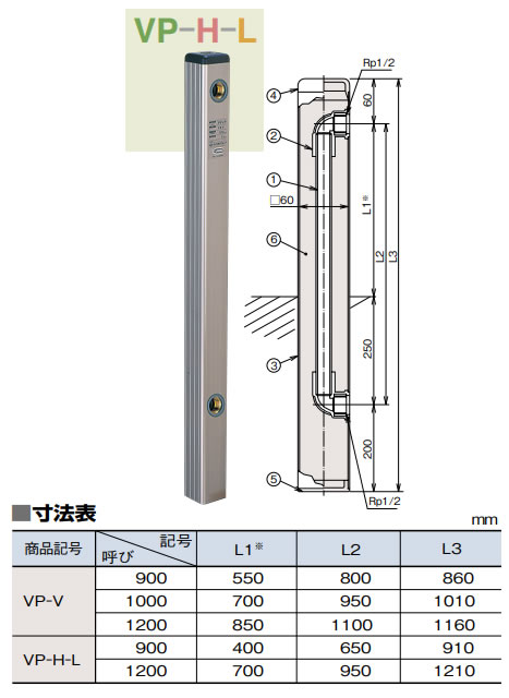 楽天市場】日邦バルブ 水栓柱ティアVP VP-H-L 1200【ﾒｰｶｰ直送品】※同梱