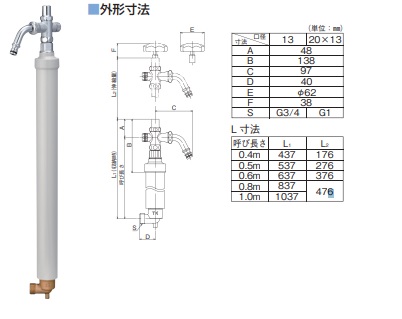 竹村製造所 不凍水栓 D-EN3E(伸縮式開閉押しとどめる型) D-EN3E-1313050CP 判定基準