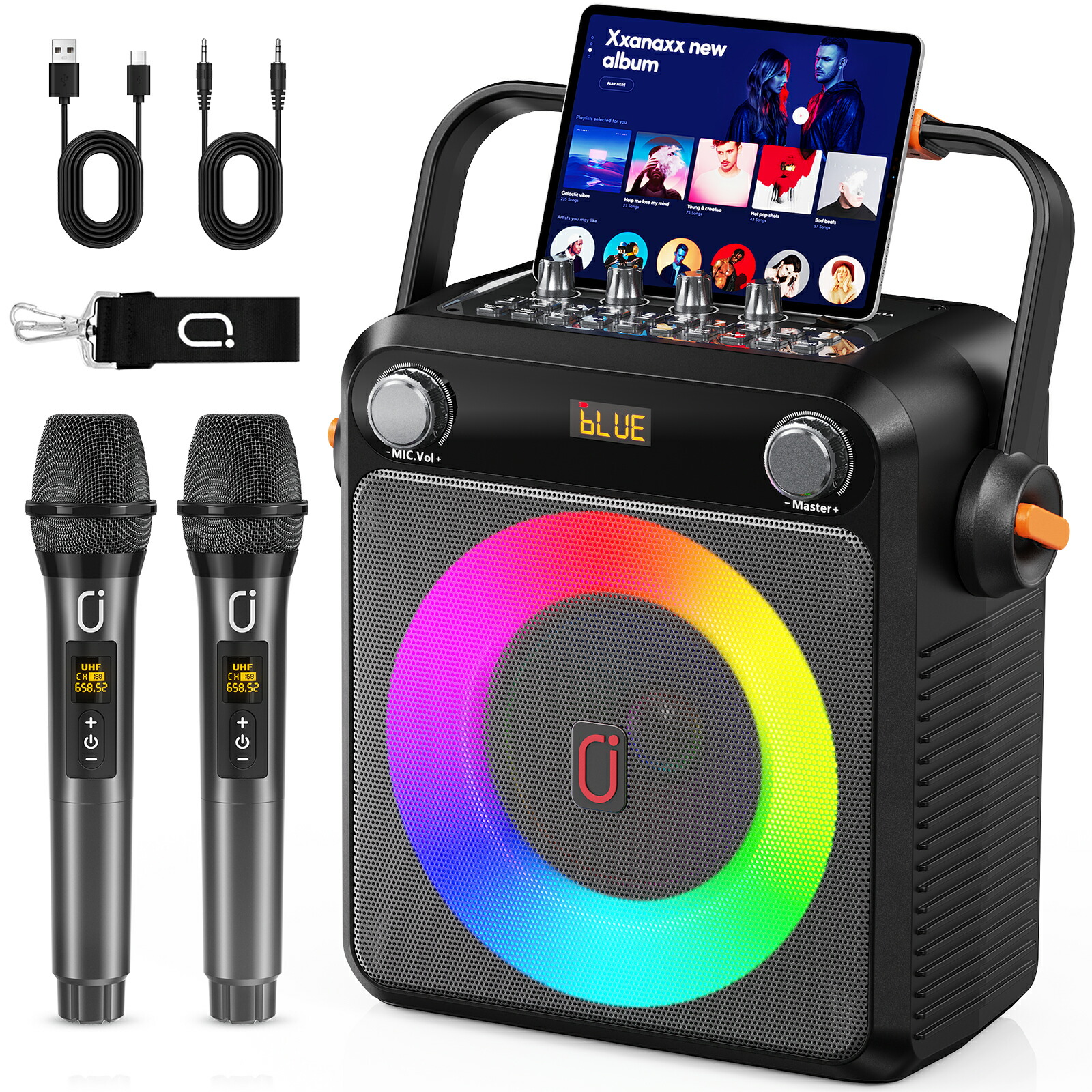 【SS継続期間押さえる特価★10999円→8249円】JYX bluetooth5.3 金棒引き 大音の大きさ 携帯型金棒引き カラオケ 軽さ ステレオ 高声遣い 低重音 無線電話金棒引き 無線電話マイクロホン2本嘱する LED点火装置付き添い人 AUX繋ぎ合わせる TF歌留多相応う ライブ送達/歌訓練を受ける/奨励