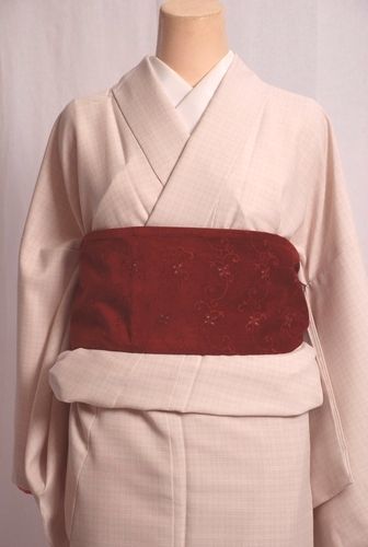 【送料無料】ひさかたろまんの洗える着物 薄桜色　格子柄 Ｌサイズ 日本製 プレタ着物｜きもの紅屋