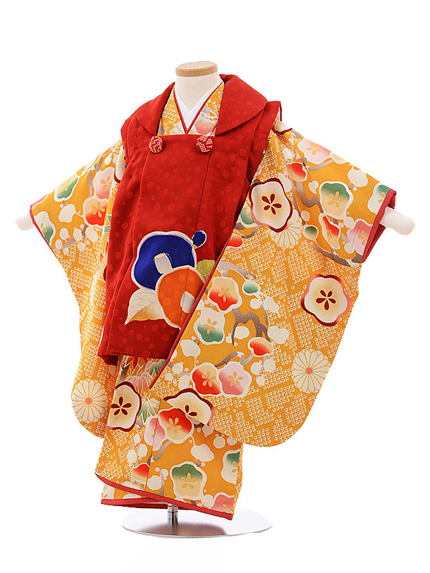 レンタル 七五三 着物 3歳 被布 セット 753 ブランド 芸艸堂 七五三レンタル 3429 UNSODO 赤×からし色 梅 3歳 女児 被布 七五三 七歳女児 きものレンタル 子供 新品足袋プレゼント 往復送料無料【レンタル】|京都かしいしょう