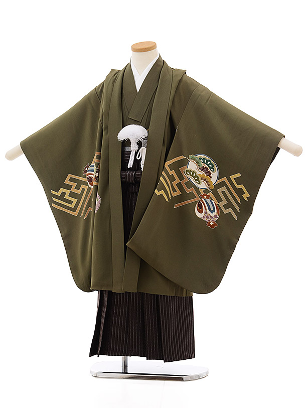 楽天市場】七五三レンタル 男の子 5555(正絹)モスグリーン雪輪×黒縞袴