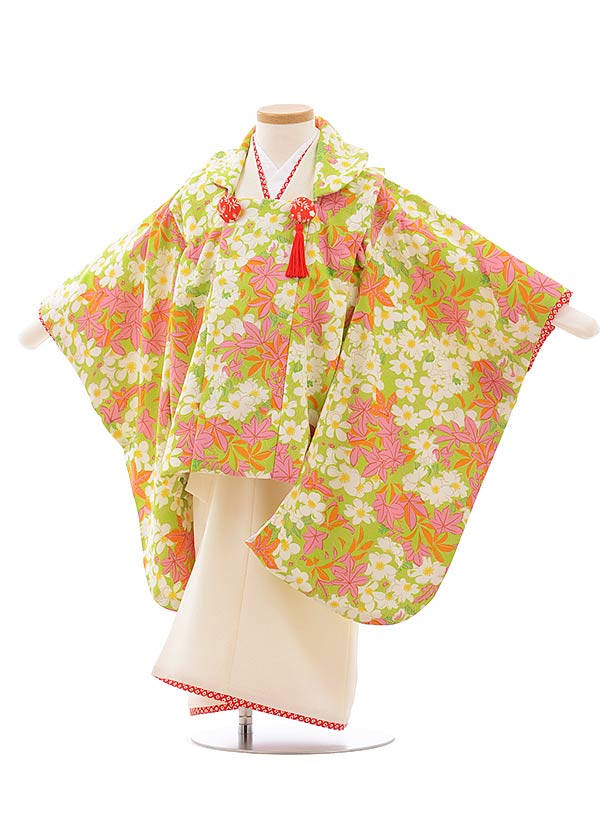 楽天市場 七五三 着物 3歳 レンタル 七五三 3歳 被布 セット 3595 Haibara 袖付き被布 グリーン 楓 女の子 七五三レンタル 3歳 女児 被布 七五三 三歳女児 被布コート 子供 お祝い着 正月 3歳 3才 きものレンタル 新品足袋プレゼント 往復送料無料 レンタル 京都