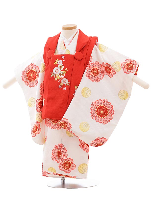 七五三 着物 3歳 レンタル 七五三 3歳 被布 セット 3610 赤×白地 桜 女の子 七五三レンタル 3歳 女児 被布 七五三 三歳女児 被布コート 子供 お祝い着 正月 3歳 3才 きものレンタル 新品足袋プレゼント 往復送料無料【レンタル】