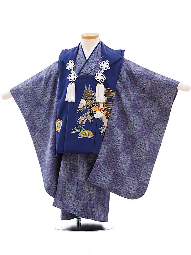 七五三 三歳 男児 日本製 正絹 被布 着物フルセット 紺地 NO31015 被布コート 七五三 3歳 着物 男の子 レンタル 被布 正統派 正絹 ブルー