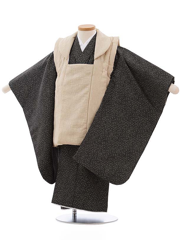 七五三 着物 3歳 男の子 被布 レンタル 男児 七五三 着物 七五三レンタル 2373 ベージュ×黒 変わりストライプ 3歳 3才 3歳男の子 男児 着物 子供 きもの被布セット お正月 和装 お祝い 男の子 被布コート 新品足袋プレゼント 往復送料無料【レンタル】