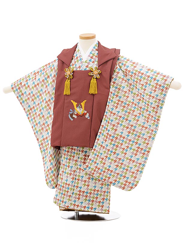 楽天市場 七五三 着物 3歳 男の子 被布 レンタル 男児 七五三 着物 七五三レンタル 2443赤茶かぶとししゅう 多色千鳥格子 3歳 3才 3歳男の子 男児 着物 子供 きもの被布セット お正月 和装 お祝い 男の子 被布コート 新品足袋プレゼント 往復送料無料 レンタル 京都