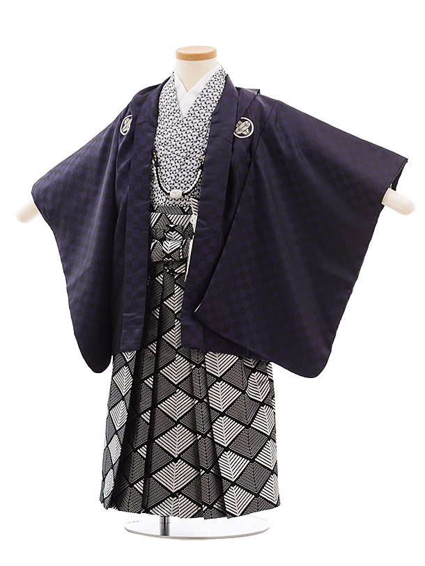 着物 花わらべパープル市松 黒シルバー袴 着物レンタル2300 3歳 七五三 レンタル 着物 3歳4歳 753 七五三 新品足袋プレゼント 七五三 3歳 子供 七五三 3歳児 レンタル 往復送料無料 ３才４才 女の子向けプレゼント集結 F84 Sk