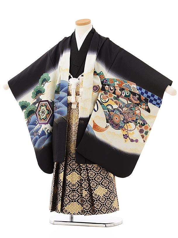 七五三　5歳　男の子　袴セット　紺　鷹　古典柄はかま袴丈54　中古品　61212 七五三 5歳 男の子 袴セット 紺 鷹 古典柄はかま袴丈54 中古品