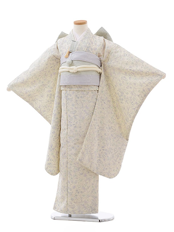 七五三賃借(7歳御嬢さん挙げ句の果て帯) 7813 ベージュ淡緑であること小花 四つ身 753 お子さん 儀式用着 正月 7歳 7才 七才 七歳 御嬢さん 7歳お召しもの フルセット賃借 7歳お召しものフルセット きもの賃借 新品足袋差し上げ物 往復貨物輸送無料【賃借】