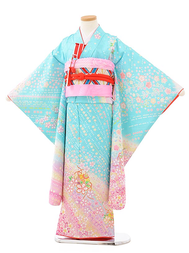 七五三 7歳 子供 着物 着物 女児 正絹 ７歳女の子 753 着物 レンタル 七五三 レンタル 袋帯 七五三 フルセット 女の子 七五三レンタル 7歳女児袋帯 73 正絹 水色 桜づくし鈴 753 女児 七五三 着物 レンタル 四つ身 袋帯 子供 お祝い着 正月 7才 正絹