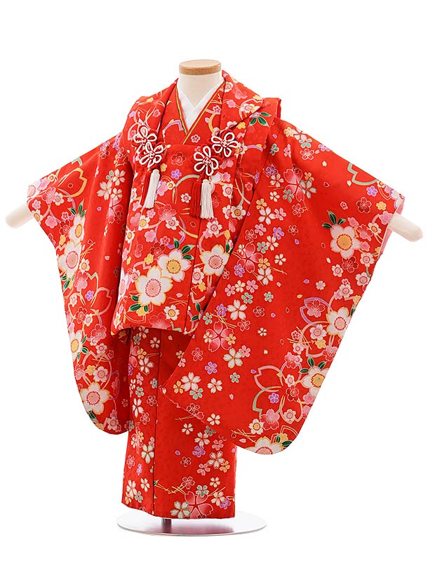 1740円 配送員設置送料無料 七五三 着物 3歳 レンタル 被布 セット 753 女の子 七五三レンタル F395 赤地 桜 女児 三歳女児 被布コート 子供 お祝い着 正月 3才 きものレンタル 新品足袋プレゼント 往復送料無料