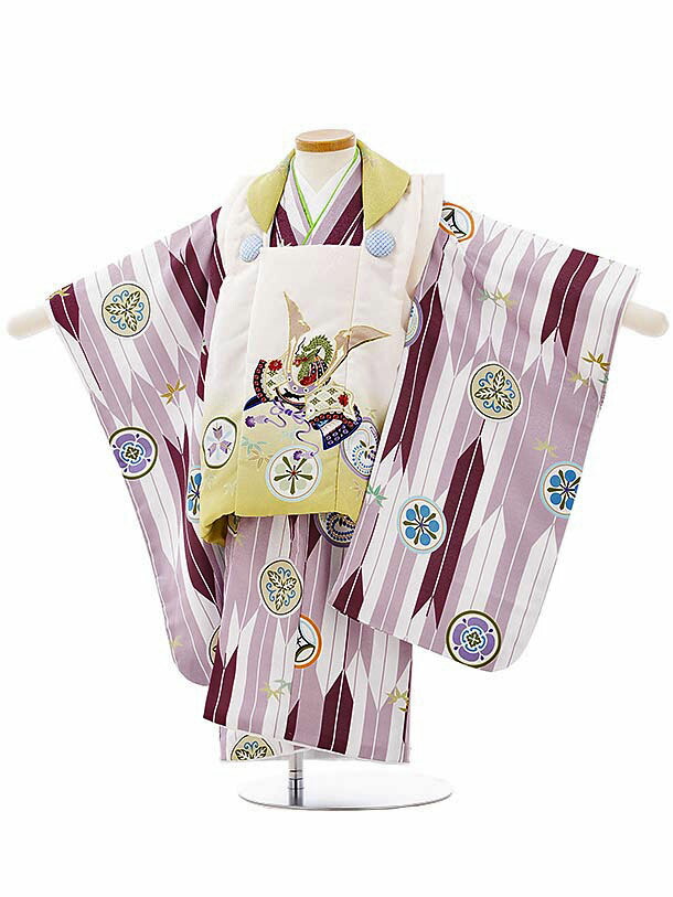 被布 レンタル 男児 七五三 被布 着物 レンタル 七五三 26クリームぼかし丸紋兜xパープル矢柄丸紋 3歳男の子 七五三 男児 着物 3歳 子供 きもの 被布 セット お正月 和装 お祝い 3才 3歳 男の子 被布コート 新品足袋プレゼント 往復送料無料 レンタル Sermus Es