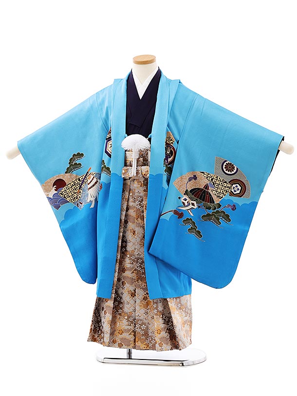 七五三賃借 お坊っちゃん (正絹)5869天の原青色鷹xゴールド小花袴 お召しもの 5歳 お坊っちゃん 賃借 袴仕掛ける お坊っちゃん 753 フルセット お召しもの お子さん きもの賃借 七五三賃借 羽織  お正月 和装 儀式用 ５才 ５歳 お坊っちゃん 袴 新品足袋差し上げ物 往復貨物輸送無料【賃借】