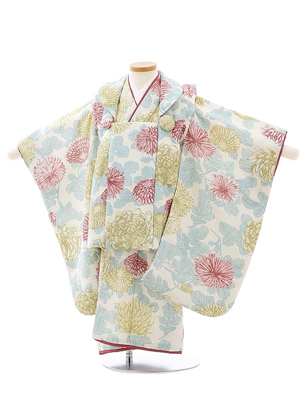54%OFF!】 七五三 着物 3歳 レンタル 被布 セット 4058アイボリー乱菊