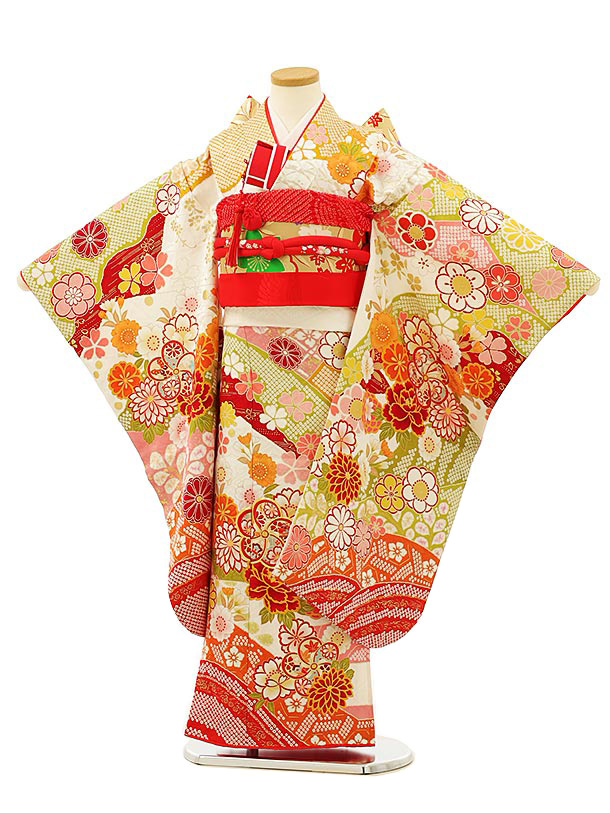専用です　白地に可愛らしい花模様の着物に作り帯☆七五三フルセット NISHIORI 七五三 7歳 四つ身用 結び帯 高級 作り帯 選べる6色