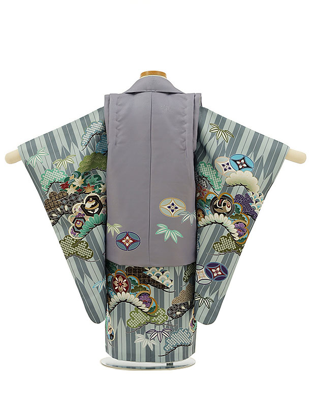 市場 七五三 着物 3歳男の子 七五三レンタル レンタル 3歳 2817グレーパープル兜xグレー矢羽根吉祥文様 被布 男の子 3才 男児