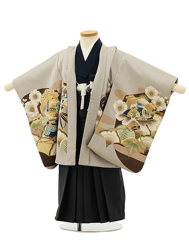 【レンタル】着物 かんたん七五三レンタル(3歳男袴)2868グレー吉祥文様白鷹×デニム風袴 3歳 袴（簡単着付け） フルセット 男の子 お祝い着 正月 3才 男児 きものレンタル〔往復送料無料〕 6,160円