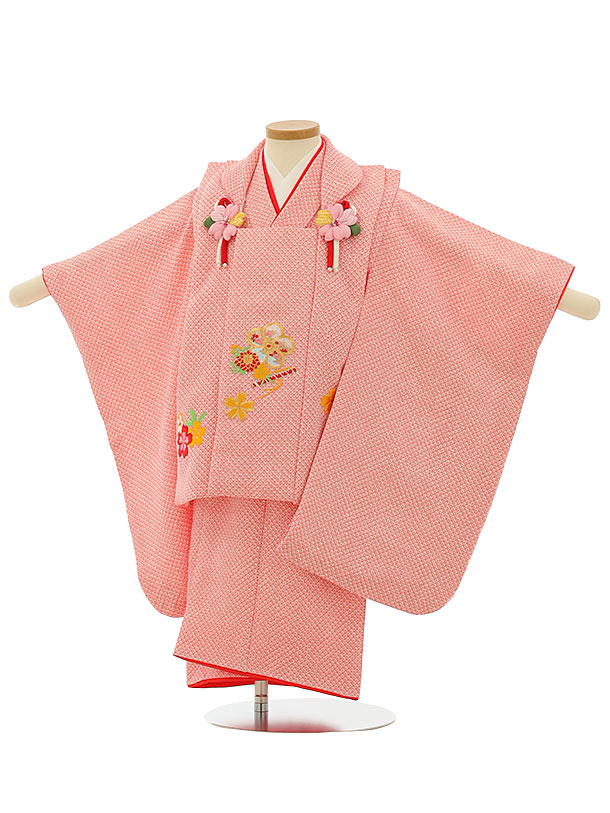 【賃借】御召しもの 七五三賃借(2歳お嬢さん厚地の外套)4121さくら色地疋田調刺しゅう梅桜 2歳 厚地の外套 フルセット お嬢さん 祝賀会着 正月 2才 お嬢さん きもの賃借〔往復貨物輸送無料〕