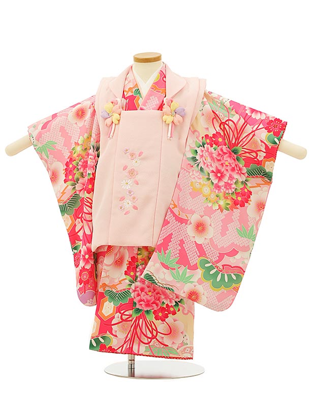 七五三 着物 3歳 レンタル 七五三 3歳 被布 セット 4134式部浪漫ピンク刺繍桜xピンク薬玉 ブランド 女の子 七五三レンタル 3歳 女児 被布 七五三 三歳女児 被布コート 子供 お祝い着 正月 3歳 3才 きものレンタル 新品足袋プレゼント 往復送料無料【レンタル】