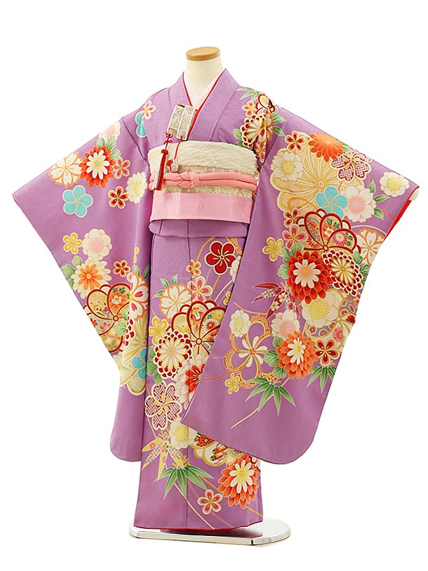 楽天市場】七五三 着物 7歳 フルセット レンタル 女の子 Y016 藤色 菊