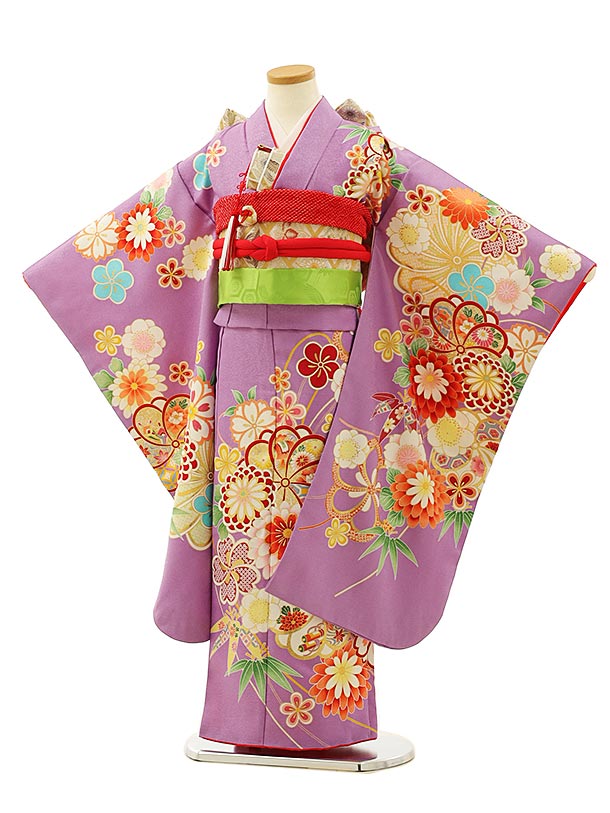 七五三　長着帯セット ７歳女の子 オレンジ地　ちりめん　 源氏車 52697 楽天市場】七五三 着物 7歳 フルセット レンタル 女の子 Y066