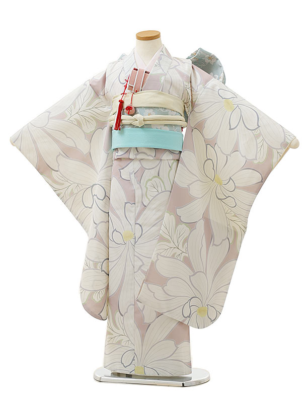 七五三 御召しもの 7歳 フルセット 賃借 うしろ帯 Y050 ペールピンク 大花 753 ちびっ子 御祭り着 正月 7才 七才 七歳 御嬢さん フルセット賃借 7歳御召しものフルセット きもの賃借 新品足袋差し上げ物 往復貨物輸送無料【賃借】