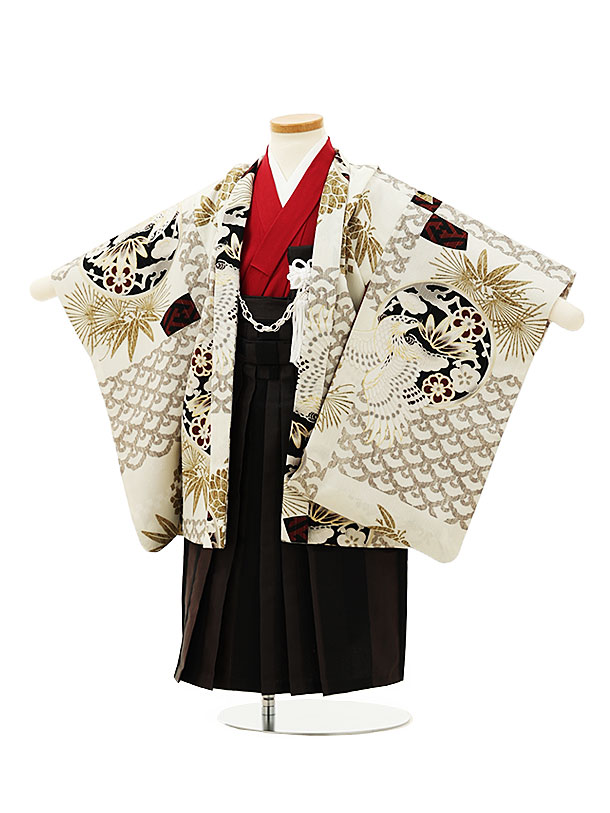 【賃借】御召しもの かんたん七五三(3歳男袴)W007JAPANSTYLEベージュ地青海波丸紋鷹 3歳 袴（飾り気の無い着付け） フルセット 御坊っちゃん 御祭り着 正月 3才 御坊っちゃん きもの賃借〔往復貨物輸送無料〕