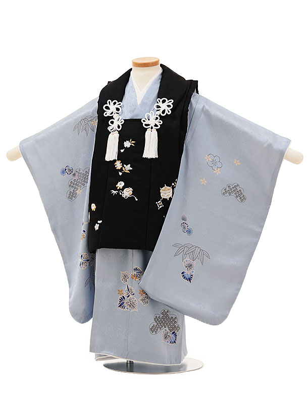 被布 レンタル 男児 七五三 被布 着物 レンタル 七五三 W102【正絹】黒刺繍吉祥文様xブルー葵 3歳男の子 七五三 男児 着物 3歳 子供 きもの 被布 セット お正月 和装 お祝い 3才 3歳 男の子 被布コート 新品足袋プレゼント 往復送料無料【レンタル】｜京都かしいしょう 14,454円