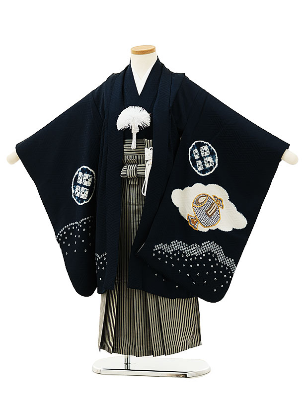 楽天市場】七五三レンタル 男の子 X182【高級正絹】紺地吉祥文様兜x紺