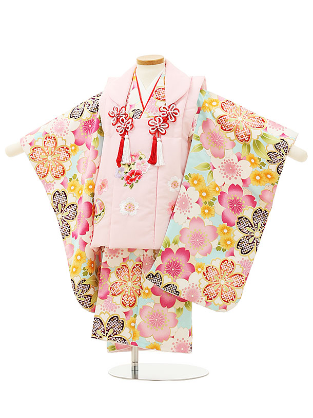 503ag11着物のみ□七五三 三歳 女児 着物&被布 金彩 梅 菊 □美品 七五三レンタル(3歳女児被布)4170オフホワイト刺繍梅菊xうす