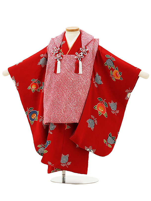 総絞り被布セット♡七五三　3歳　女の子　セット　一式　赤系　白 総絞り被布セット♡七五三 3歳 女の子 セット 一式 赤系 白 総絞り