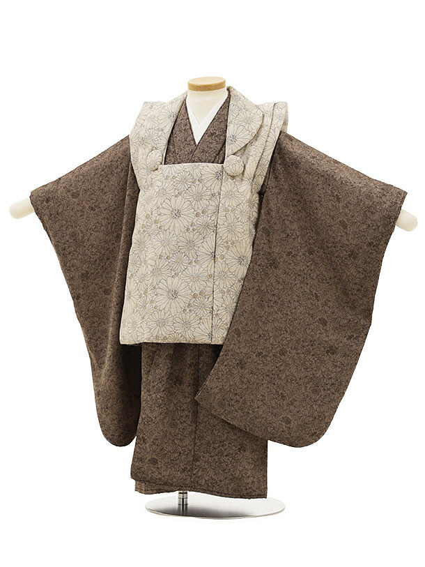 七五三 着物 3歳 レンタル 七五三 3歳 被布 セット 4453ベージュ菊xベージュブラウン小花 女の子 七五三レンタル 3歳 女児 被布 七五三 三歳女児 被布コート 子供 お祝い着 正月 3歳 3才 きものレンタル 新品足袋プレゼント 往復送料無料【レンタル】