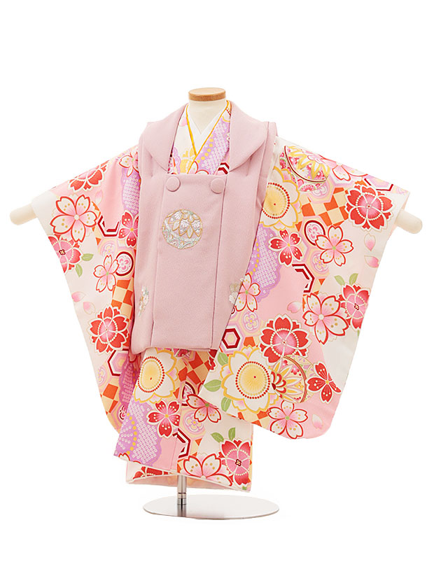 七五三 着物 3歳 レンタル 七五三 3歳 被布 セット 4455ピンク刺繍鞠x白ピンク鞠桜 女の子 七五三レンタル 3歳 女児 被布 七五三 三歳女児 被布コート 子供 お祝い着 正月 3歳 3才 きものレンタル 新品足袋プレゼント 往復送料無料【レンタル】