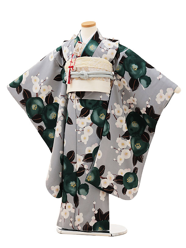 七五三用グレー花柄着物 楽天市場】七五三 着物 7歳 フルセット レンタル 女の子 Y119 黒グレー