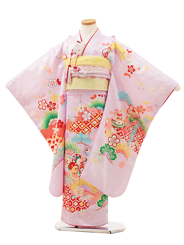 【9/28までのお値段】七五三　七歳　着物・結び帯フルセット　⑤ 七五三 着物 7歳 フルセット 購入 20点フルセット 水色地 雲取り熨斗に