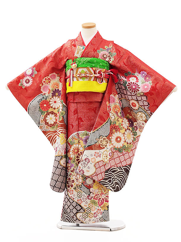 七五三七歳‼️lovely七五三安心セット❤️可愛い赤地に花々金彩キラキラ❤️ 七五三 7歳 四つ身着物フルセット ブランド Shikibu Roman 式部