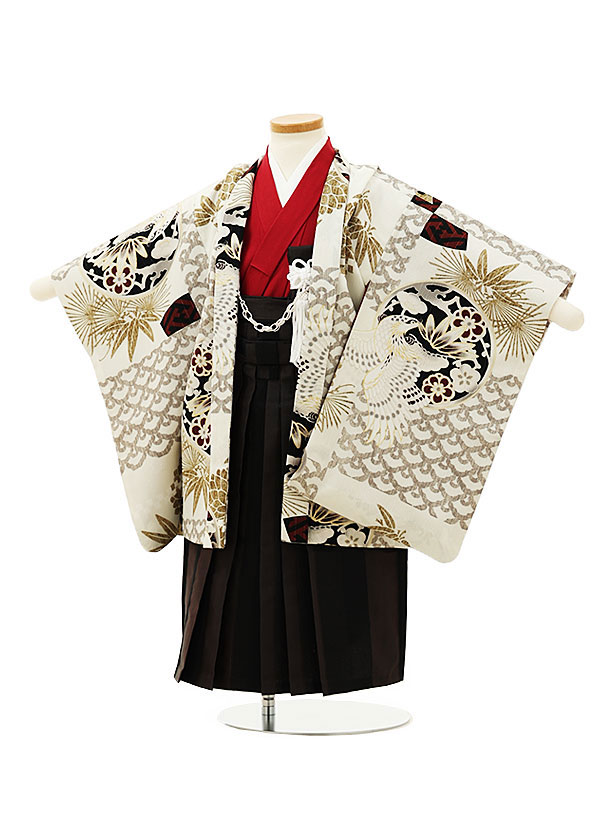 【賃借】お召しもの 七五三(3歳男袴)W160 JAPANSTYLE ベージュ地青海波丸紋鷹 3歳 袴 フルセット お坊っちゃん 儀式用着 正月 3才 お坊っちゃん きもの賃借〔往復貨物輸送無料〕
