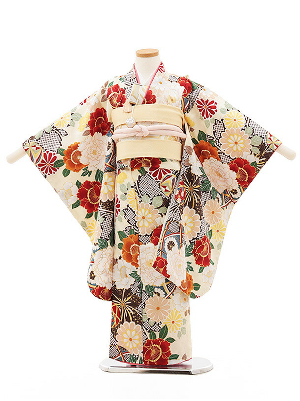 【賃借】お召しもの 七五三(5歳御姉さん挙げ句の果て帯)0656 花わらべ 皮膚軟化剤名文花 5歳 挙げ句の果て帯 フルセット 御姉さん 儀式用着 正月 5才 御嬢さん きもの賃借〔往復貨物輸送無料〕