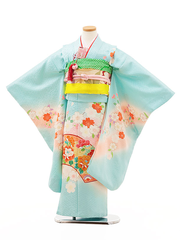 七五三　7歳　正絹　お着物セット 正絹 七五三 7歳 着物セット 女の子 御所車に檜扇 赤 SP34 753