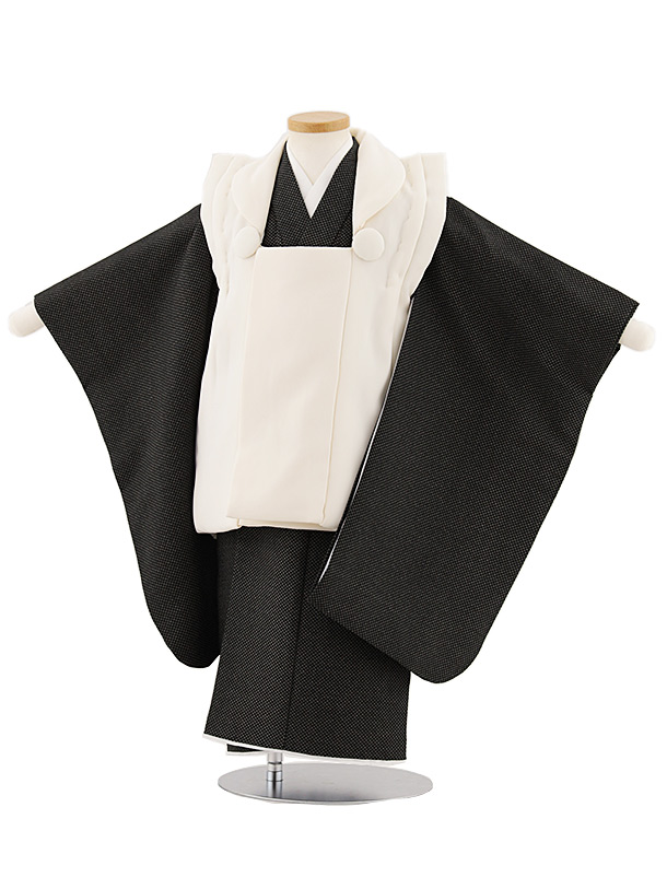 【レンタル】着物 七五三レンタル(3歳男児被布)W446 オフホワイト×黒 3歳 被布 フルセット 男の子 お祝い着 正月 3才 男児 きものレンタル〔往復送料無料〕