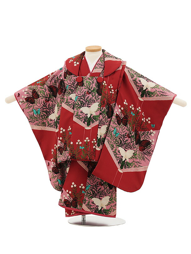 【レンタル】着物 七五三(3歳女児被布)O192【germer】絵本 赤ピンク 3歳 被布 フルセット 女の子 お祝い着 正月 3才 女児 きものレンタル〔往復送料無料〕