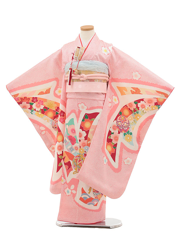 7歳　正絹ピンク手鞠熨斗　七五三　お着物・帯セット 7歳 正絹ピンク手鞠熨斗 七五三 お着物・帯セット