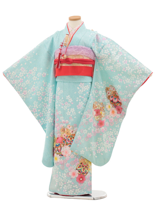 【レンタル】着物 七五三(7歳結び帯)Y463【正絹】水色 鞠桜 7歳 結び帯 フルセット 女の子 お祝い着 正月 7才 女児 きものレンタル〔往復送料無料〕 17,608円