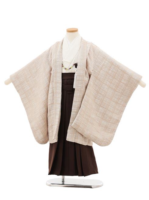 【賃借】御召しもの かんたん七五三(5歳男袴)X625 ラフィネココ ベージュ織透かし彫り×赤銅色 5歳 袴（飾り気の無い着付け） フルセット 御坊っちゃん 御祭り着 正月 5才 御坊っちゃん きもの賃借〔往復貨物輸送無料〕