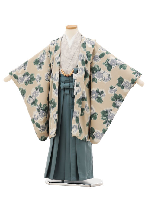 【賃借】お召しもの 七五三賃借(5歳男袴)X641 花わらべ ベージュ花×青色薄墨色 5歳 袴 フルセット お坊っちゃん 儀式用着 正月 5才 お坊っちゃん きもの賃借〔往復貨物輸送無料〕