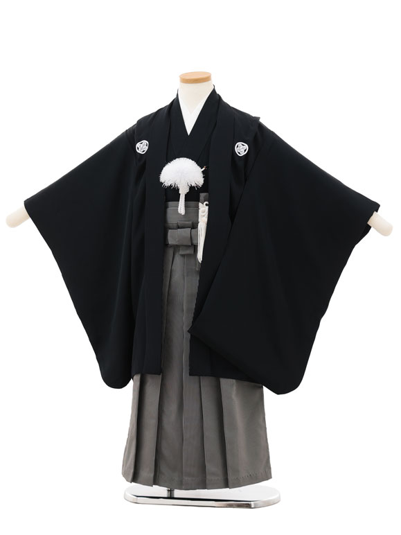 【レンタル】着物 七五三(5歳男袴)X659【正絹】黒紋付×黒細縞 5歳 袴 フルセット 男の子 お祝い着 正月 5才 男児 きものレンタル〔往復送料無料〕