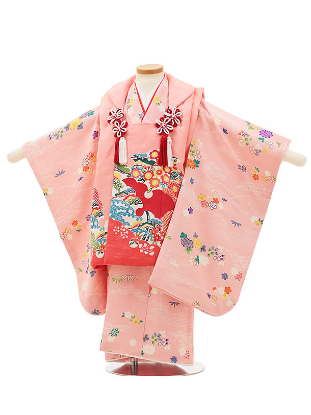 七五三 着物 3歳 レンタル 七五三 3歳 被布 セット 4466【正絹】ピンクxピンク小紋 女の子 七五三レンタル 3歳 女児 被布 七五三 三歳女児 被布コート 子供 お祝い着 正月 3歳 3才 きものレンタル 新品足袋プレゼント 往復送料無料【レンタル】